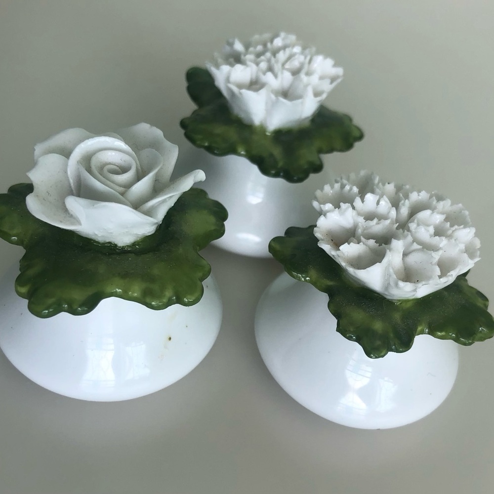 3 Salt and Pepper shakers Denton China Made in England White Green